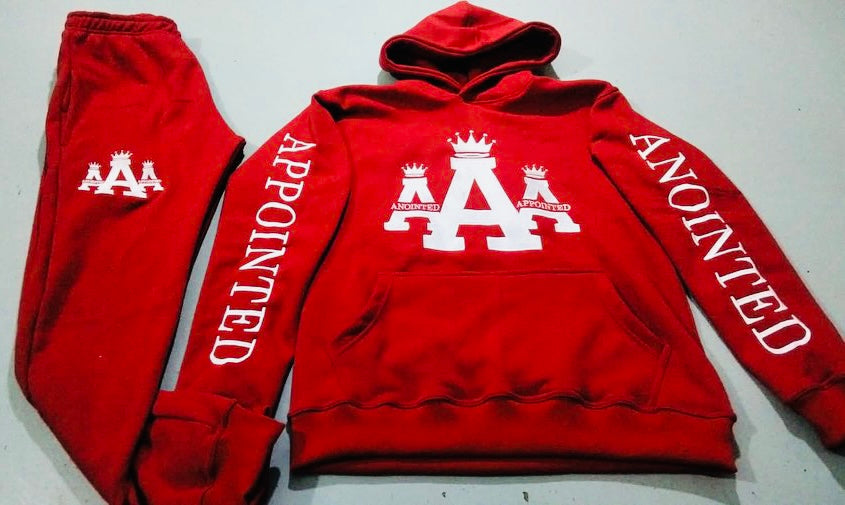 "Crown Logo" Embroidered Jogger Set (Red)